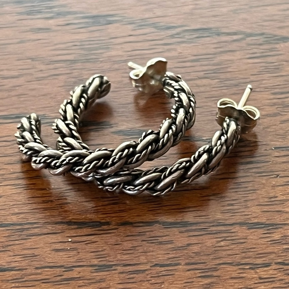 Silver Braided Hoop Earrings